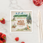ワイルドスリーウッドランド動物3歳パーティー スタンダードカクテルナプキン (インサイチュ)