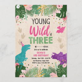 ワイルドスリーディノパーティーガールピンクディゾロウ誕生日 招待状