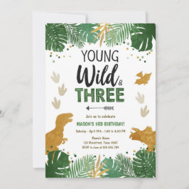 ワイルドスリーディノパーティーボーイ金ゴールド恐竜誕生日 招待状