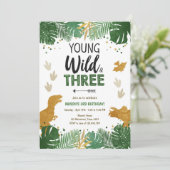 ワイルドスリーディノパーティーボーイ金ゴールド恐竜誕生日 招待状 (スタンド正面)