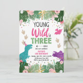 ワイルドスリー恐竜パーティーガール ピンク恐竜誕生日 招待状 (スタンド正面)