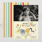 ワイルドズーパーティー 動物の誕生日写真招待状 招待状 (正面/裏面)