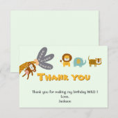 ワイルドセカンド誕生日かわいいサファリ動物 サンキューカード (正面/裏面)