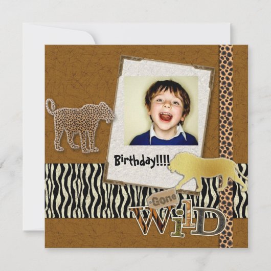 ワイルドゼブラサファリ動物園誕生日写真招待状 招待状 (正面)