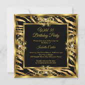 ワイルドゼブラ金ゴールドブラックパール写真30歳の誕生日 招待状 (正面)