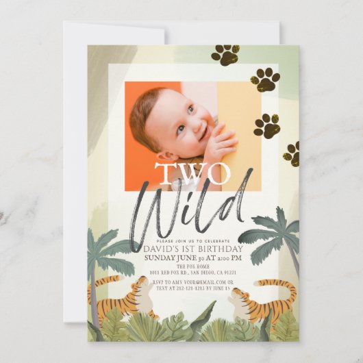 ワイルドタイガーサファリジャングル2nd誕生日の写真 招待状 (正面)