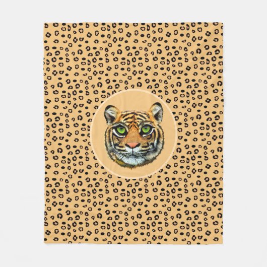 ワイルドタイガー顔オンタイガースキンパターン フリースブランケット (正面)