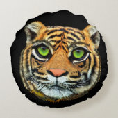 ワイルドタイガー顔オンブラックラウンドピロー ラウンドクッション (裏面)