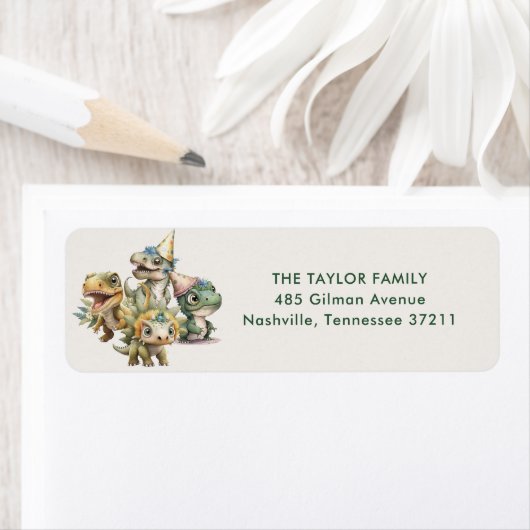 ワイルドタイムキュート恐竜の子供の誕生日アドレス ラベル (インサイチュ)