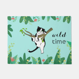 ワイルドタイムグリーンリーサファリキティキャット ドアマット