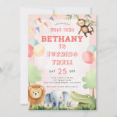 ワイルドタイムジャングル3rd誕生日パーティーピンク 招待状 (正面)