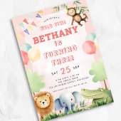 ワイルドタイムジャングル3rd誕生日パーティーピンク 招待状