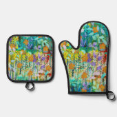 ワイルドタンジェリン – 自然インスパイアフローラアート –  鍋つかみ&鍋敷きセット (正面)