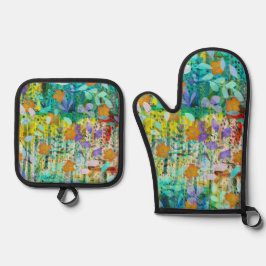 ワイルドタンジェリン – 自然インスパイアフローラアート –  鍋つかみ&鍋敷きセット