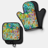 ワイルドタンジェリン – 自然インスパイアフローラアート –  鍋つかみ&鍋敷きセット (正面/裏面)