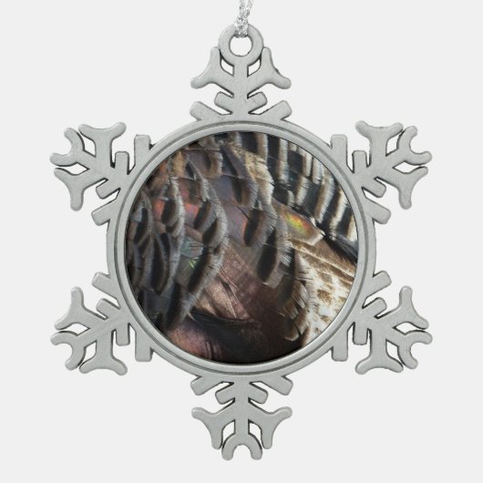 ワイルドターキーフェザーI抽象芸術自然デザイン スノーフレークピューターオーナメント (正面)