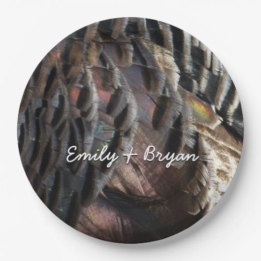 ワイルドターキーフェザーI抽象芸術自然デザイン ペーパープレート (正面)