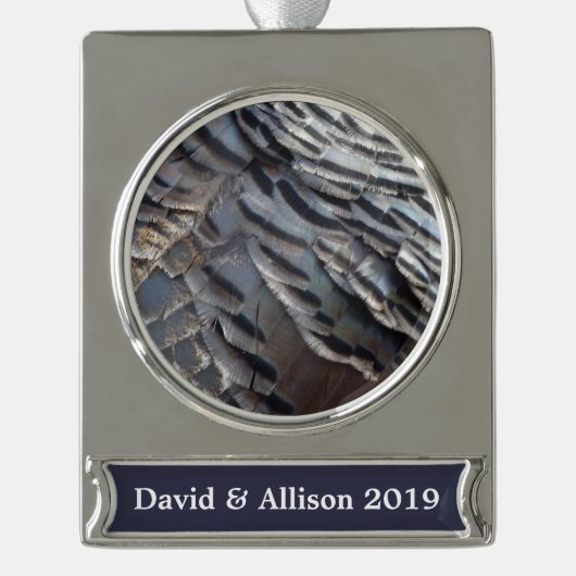 ワイルドターキーフェザーII抽象芸術自然デザイン シルバープレートバナーオーナメント (正面)
