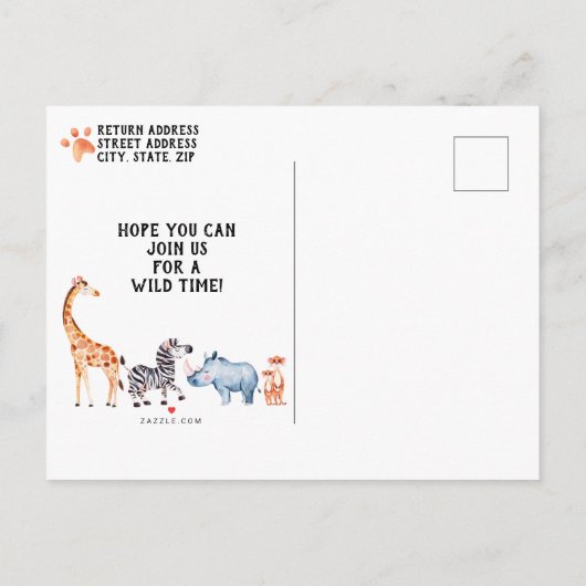 ワイルドツサファリアニマル子供の誕生日招待状 インビテーションポストカード (裏面)