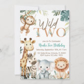 ワイルドツーサファリ動物の男の子の誕生日パーティー 招待状 (正面)