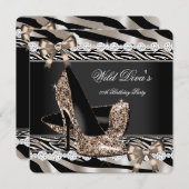 ワイルドディバゼブラベージュハイヒール誕生日パーティー 招待状 (正面/裏面)