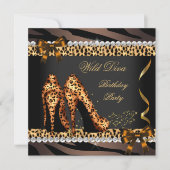 ワイルドディーバ レオパード ゼブラ ハイヒール 誕生日パーティー 招待状 (正面)