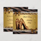 ワイルドディーバ レパード ゼブラ ハイ ヒール バースデー パーティー 2 招待状 (正面/裏面)