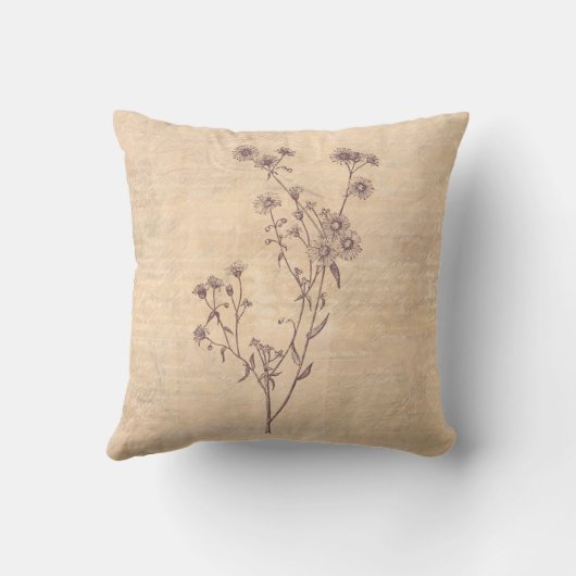 ワイルドデイジーフラワーワイルドフラワーアンティークスクリプト紙 クッション (裏面)