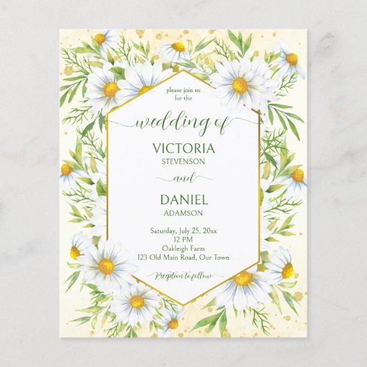 ワイルドデイジー春の花予算の結婚式の招待 (正面)