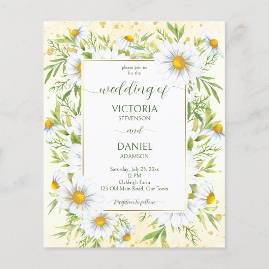 ワイルドデイジー春の花予算の結婚式の招待 (正面)
