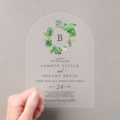 ワイルドトロピカルパームアーチデスティネーションビーチ結婚式 アクリル招待状 (インサイチュ (ポータブル))