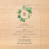 ワイルドトロピカルパームアーチデスティネーションビーチ結婚式 アクリル招待状 (正面)