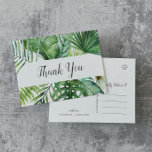 ワイルドトロピカルパームサンキューハガキ ポストカード<br><div class="desc">この野生のトロピカル感謝していパームハガキは、ビーチや目的地の結婚式に最適である。このデザインは、熱帯の夏のための緑の水の色のバナナヤシの木葉の、シダ、葉、植物植物と緑のエキゾチックなアレイを備えて感じいる。名前、差出人住所、およびメッセージを使用して、ポストカードの背面感謝していをパーソナライズする。また離れは感謝してい、メッセージ空白のテンプレートのセクションは各カードが到着した後に慎重なノートを手に入れます。これらのカードは、の結婚、ブライダルシャワー、または任意の特別なイベントに使用できる。</div>
