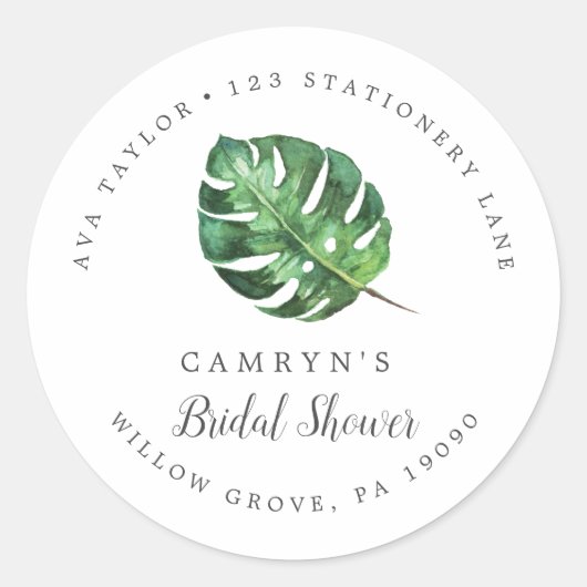 ワイルドトロピカルパームブライダルシャワー差出人住所 ラウンドシール (正面)