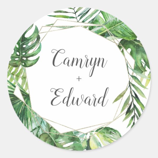 ワイルドトロピカルパーム幾何結婚封筒用シール ラウンドシール (正面)