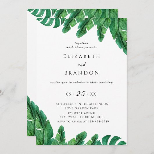 ワイルドトロピカルパーム結婚式招待状 セーブザデート (正面/裏面)