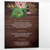 ワイルドトロピカル金ゴールド赤面ピンクフローラウッド結婚ズ 三つ折り招待状 (内部最初)