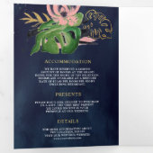 ワイルドトロピカル金ゴールド赤面ピンクフローラネイビー結婚ズ 三つ折り招待状 (内部最初)