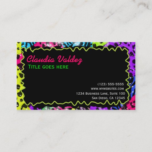 ワイルドネオンアニマルプリントヒョウZEBRA名刺 名刺 (正面)