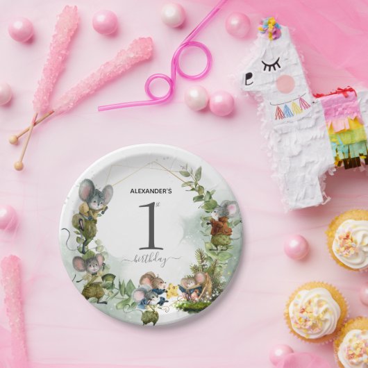 ワイルドネズミ1st誕生日パーティの招待状 ペーパープレート (パーティー)