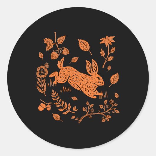 ワイルドハレラビットコテージコア秋サンクスギビング ラウンドシール (正面)