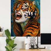 ワイルドハートの叫び声 – カラフル Tigress ポスター (ホームオフィス)
