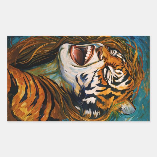 ワイルドハートの叫び声 – カラフル Tigress 長方形シール (正面)