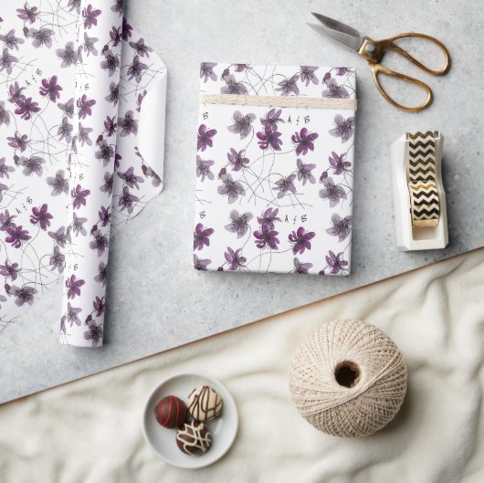 ワイルドバイオリッツ水彩手絵を描モノグラムの ラッピングペーパー (クラフト)