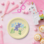 ワイルドバイオレットフラワーズイラストレーションライトブルー紙 ペーパープレート (パーティー)