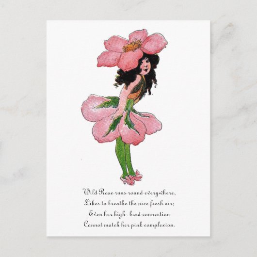 ワイルドバラかわいいフラワーチャイルドフローラヴィンテージ ポストカード (正面)