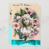 ワイルドバラとブルーリボンスウィート16写真テンプレート 招待状 (正面/裏面)