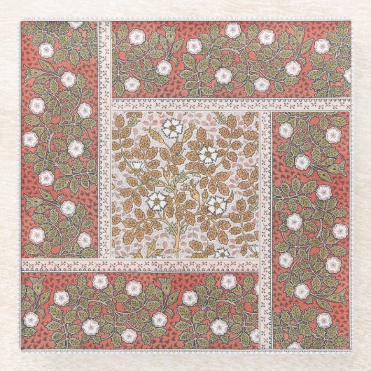 ワイルドバラアートイラストレーションフラワーヴィンテージ ガラスコースター (正面)