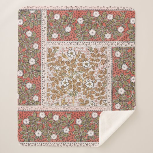 ワイルドバラアートイラストレーションフラワーヴィンテージ シェルパブランケット (正面)