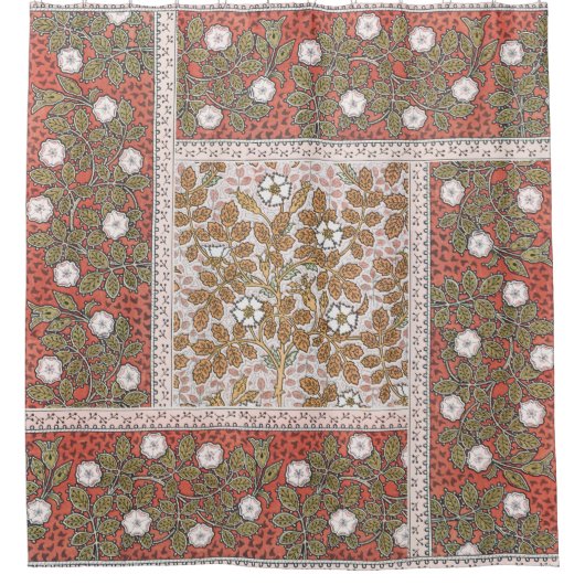 ワイルドバラアートイラストレーションフラワーヴィンテージ シャワーカーテン (正面)